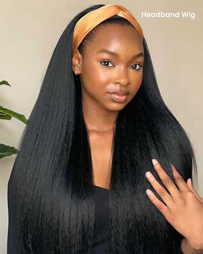 Arabella 3 In 1 Half Wig Glueless Yaki Straight Wig Invisi Drawstring Natural Black Endless Protective Styles