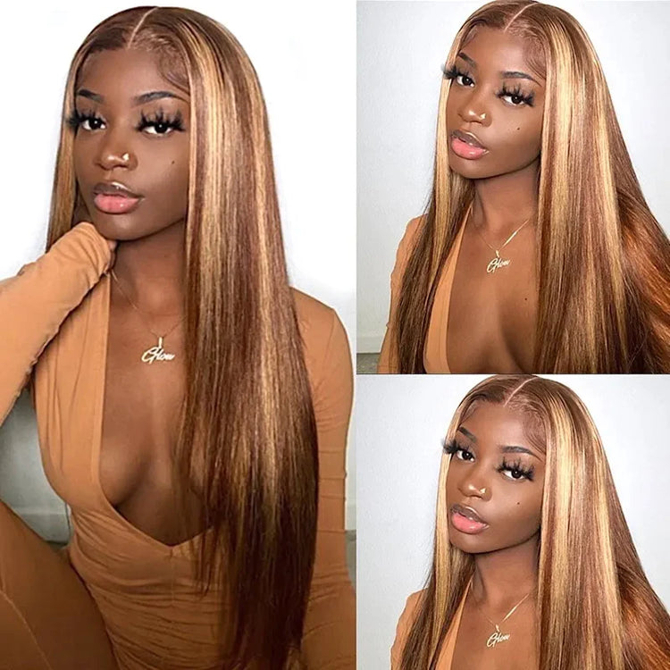 000 4x4 Lace Closure Straight Piano Highlight Colored Wig - Glueless Human Hair Wig