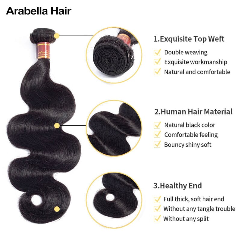 {15A 3Pcs} Body Wave Virgin Human Hair Weave 3 Bundles/pack 15A Grade Natural Black