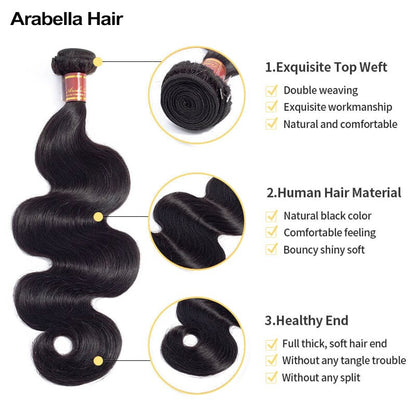 {15A 3Pcs} Body Wave Virgin Human Hair Weave 3 Bundles/pack 15A Grade Natural Black