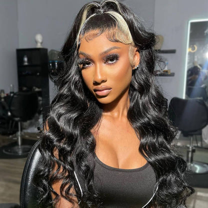 Blonde Skunk Stripe Highlight Blonde Color 15A Double Drawn Hair 13x4 Lace Frontal Wig