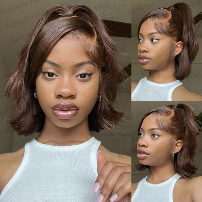 000【BOGO】Chestnut Brown Straight Short Bob 13x4 Lace Front Human Hair Wig